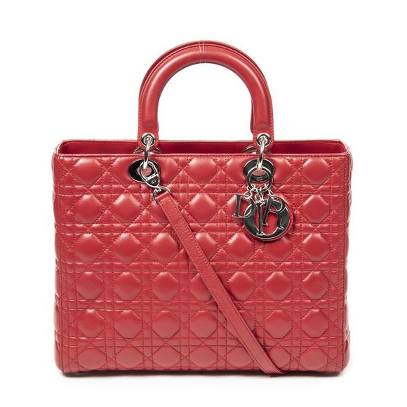 DIOR Large Lady Dior Zip Red Canaje Lamb Skin Leather A - Picture 1 of 9